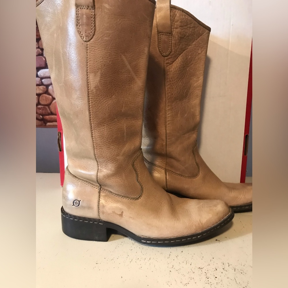 BORN Tan High Quality Leather Pull On Western Cowboy Boots Sz 10/42 M/W W2728 J5 - Picture 5 of 14
